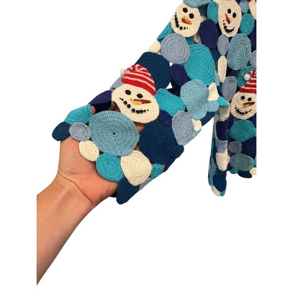 Vtg Michael Simon Embroidered Cardigan Sweater Crochet Christmas Snowman Novelty - Picture 7 of 9